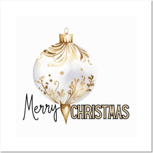 Gold and Ivory Christmas Ornament with Merry Christmas Posters and Art